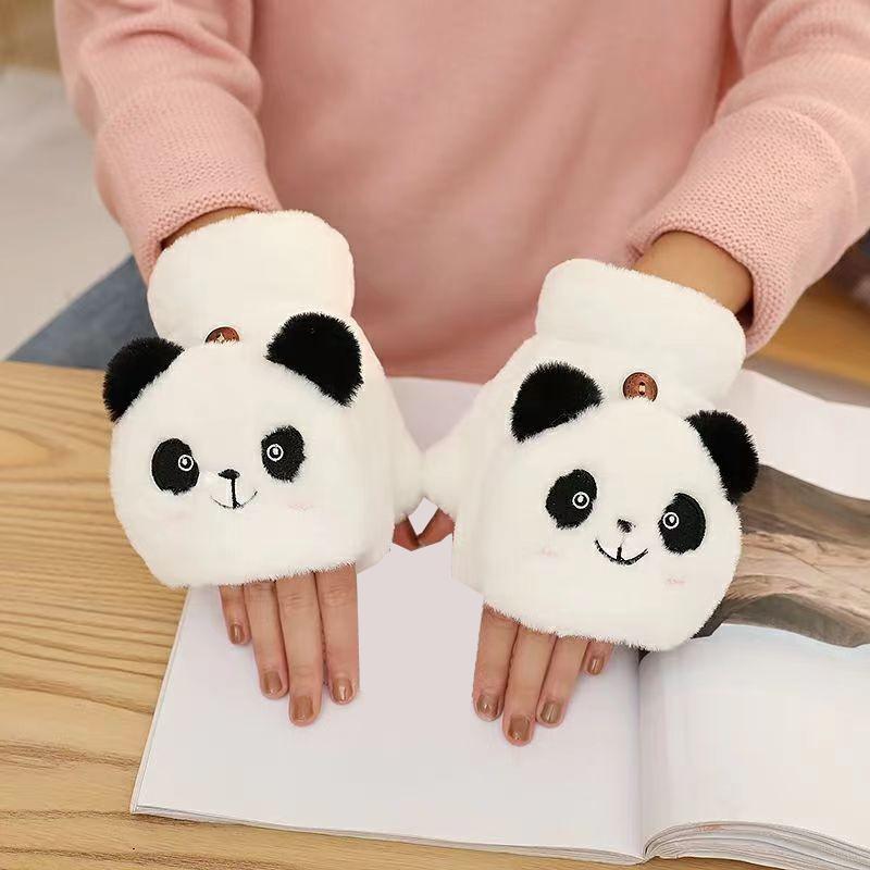 Cute Winter Warm Half Finger Gloves Dual-purpose Thickened Touchscreen Gloves for Women Girls