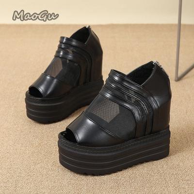 Модные сандалии с рыбьим носком для женщин белые черные летние на платформе сетчатые дышащие на толстой подошве римские сандалии на высоком каблуке Zapatos De Mujer