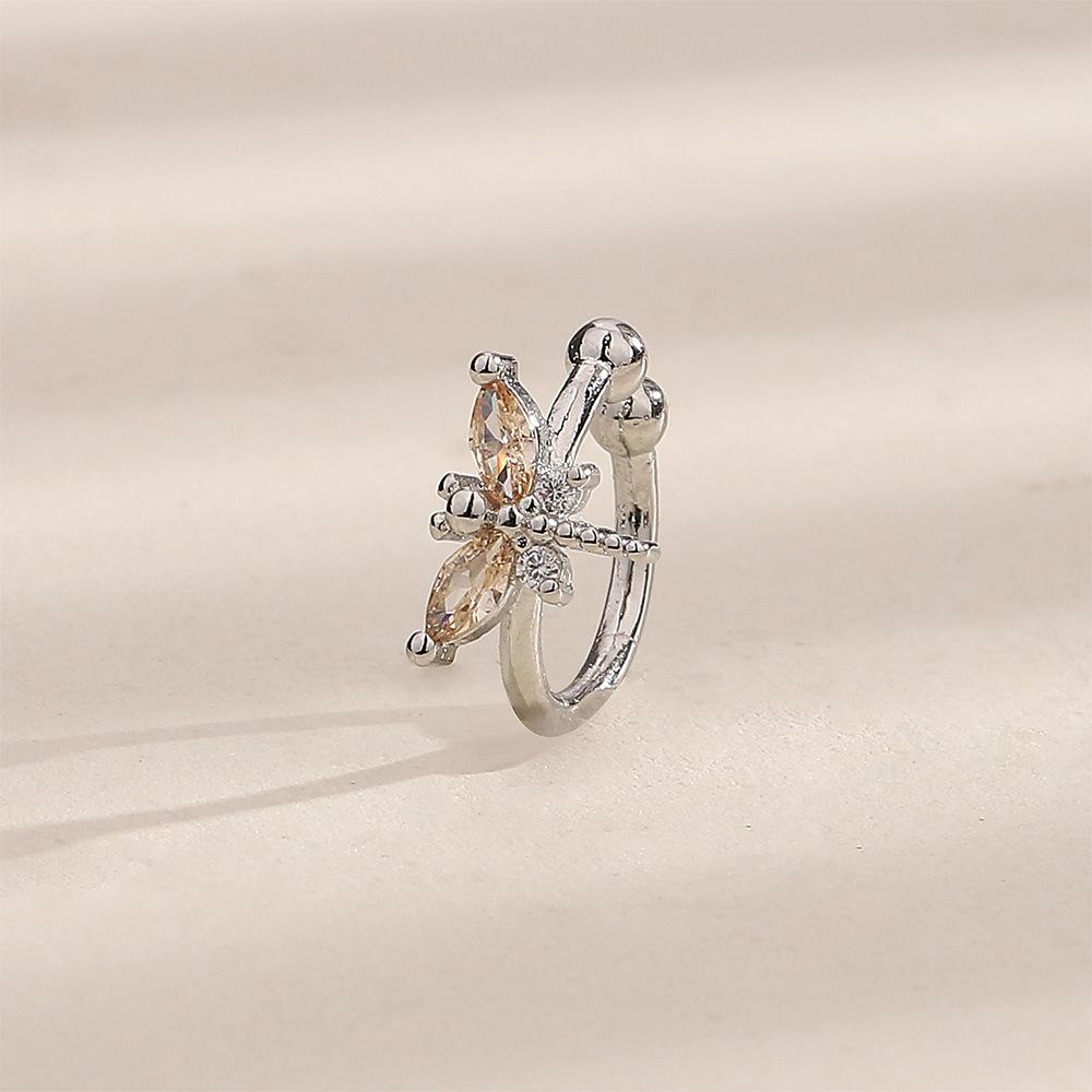 Diamond-Set Dragonfly Ear Clips, Healing System, Childlike, Insect Ear Bone Clips, Clip-Type Stud Earrings, Elf Earrings, No Earholes.