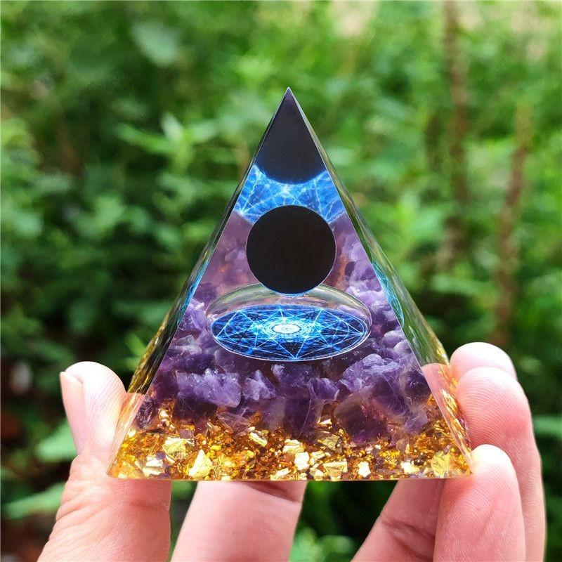 Orgonite Chakra Energy Pyramid Amethyst Crystal Home Decor Meditation Ornament Craft Gift