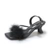 Fashion Fluffy Feather Sandals Woman Square Toe Buckle Strap Stiletto  LadiesDesign Fuzzy High Heel Party Shoes