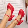 Block Heel Platform Pumps Women Black High Heels Shoes Ladies Elegant Office Shoes White Red Wedding Party Shoes Size36-42