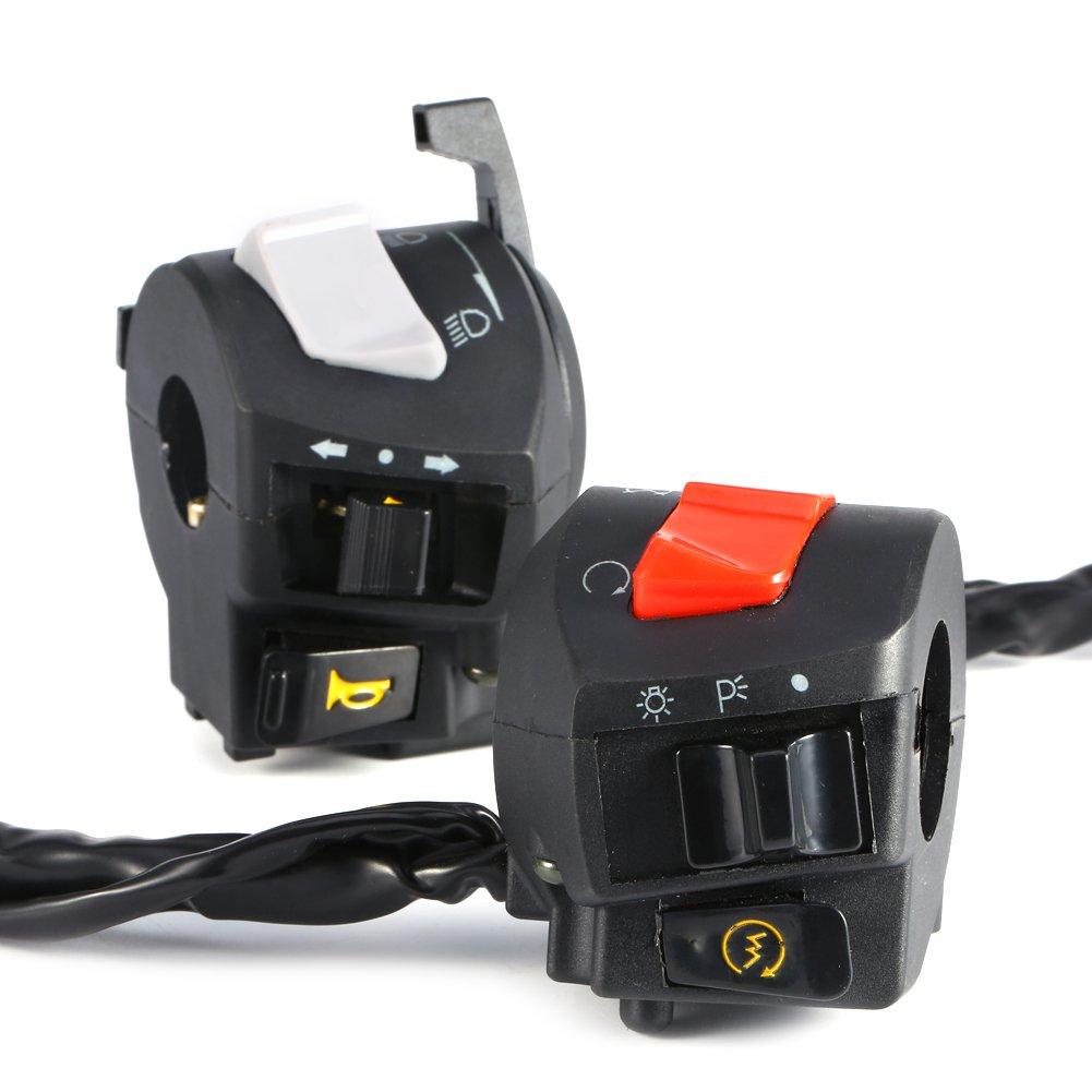 Qiilu Handle Switch Left and Right Set 7/8 Inch Hazard Switch Glass Tracker for Motorcycles Left and Right Set