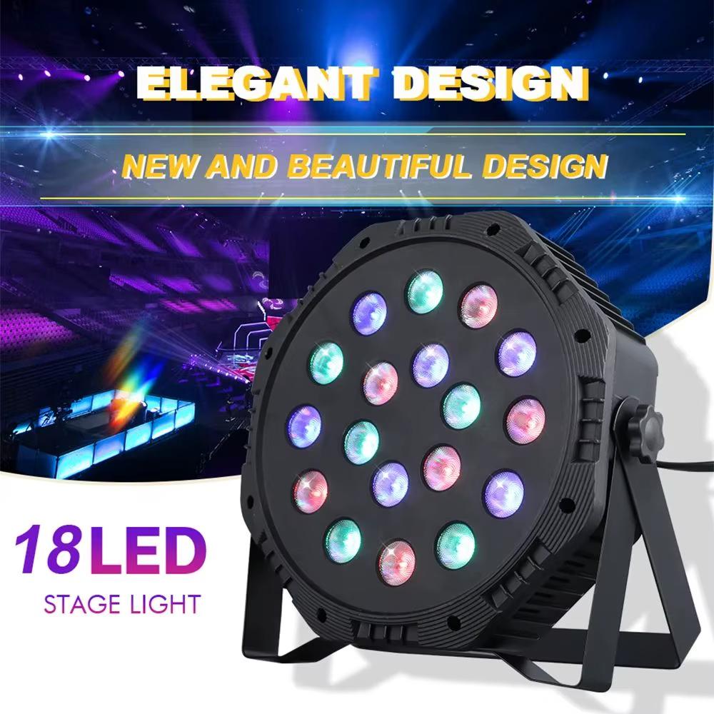 18 светодиодных RGB сценических светильников DMX512 со звуковым управлением и стробоскопической лампой для дискотек с вилкой ЕС/США для диджеев, свадеб, баров, клубов, рождественских вечеринок, освещения, декора