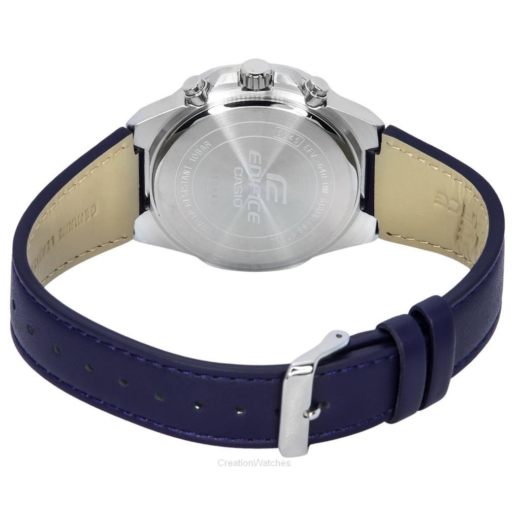 Casio Edifice Standard Chronograph Кожаный ремешок Кварцевые мужские часы с синим циферблатом EFV-640L-2A 100M