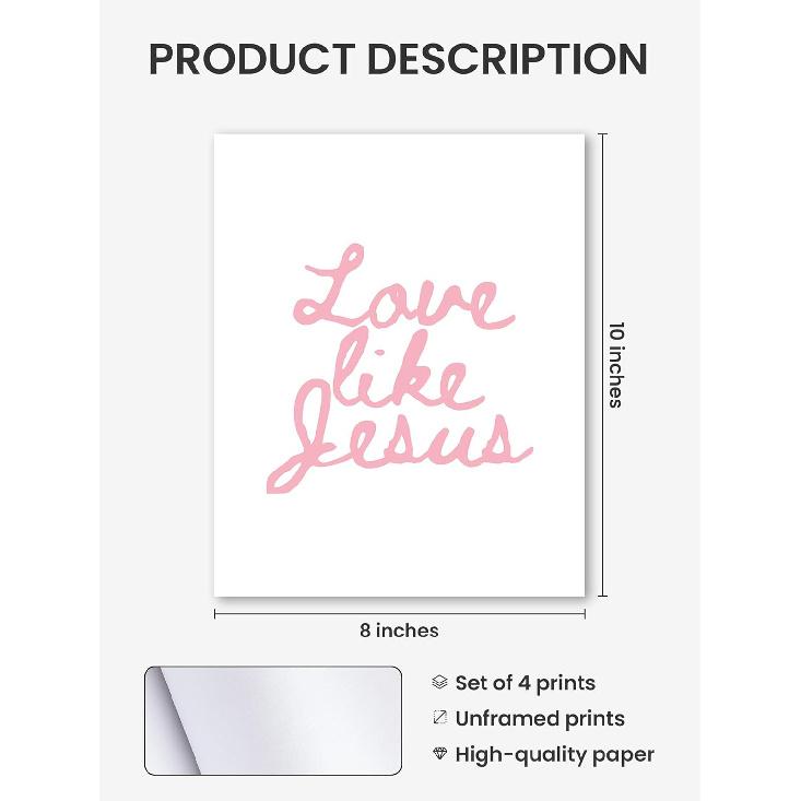 FGFK Girly Pink Christian Wall Art Prints Set of 4, Lamentations 3:23 Psalm 16:11 Psalm 27:1 Bible Verse Preppy Posters Pictures Wall Decor for Girls