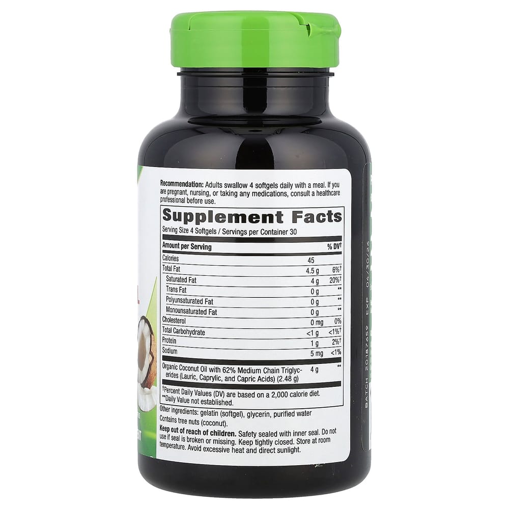 Nature's Way Coconut Oil Pure Extra Virgin 1000mg Softgels, 120 Counts
