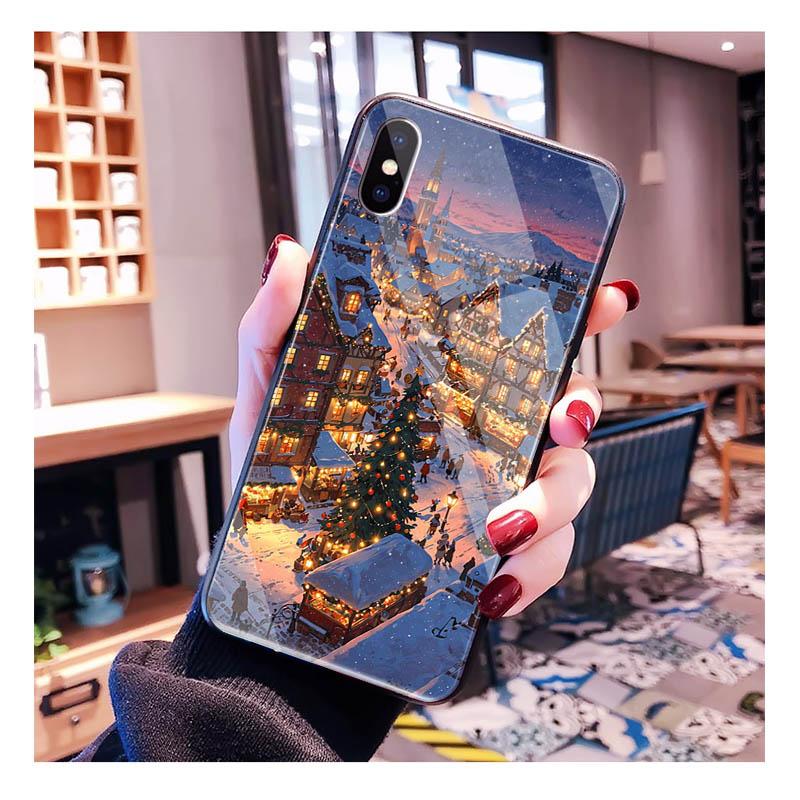 Glass phone case For Samsung S25 S24 S23 S22 Ultra S24 Plus A55 A16 A54 A15 A56 A36 S25 FE Christmas Tree Light Snow