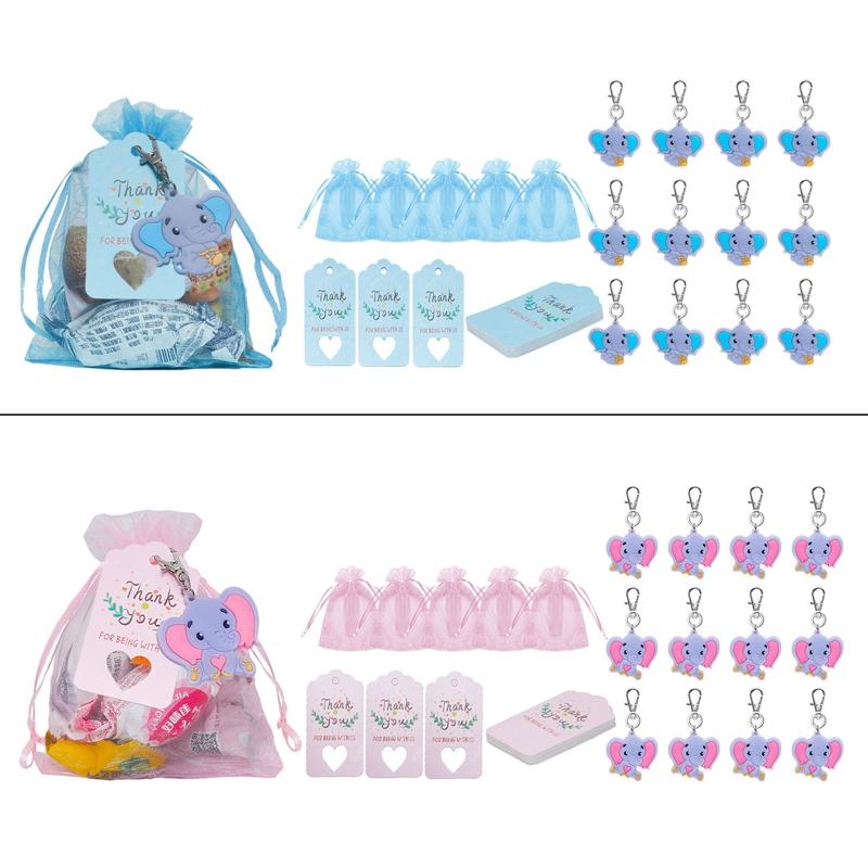 90 шт./комплект Подарки на День Рождения Ребенка Брелоки-Слоники Органдные Мешочки и Бирки "Спасибо" для Тематической Вечеринки Подарок Малышам Детям