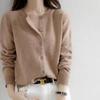 2023 Autumn/Winter Women's Korean-Style Camel Cardigan, Round Neck, Single-Breasted Knit Sweater.