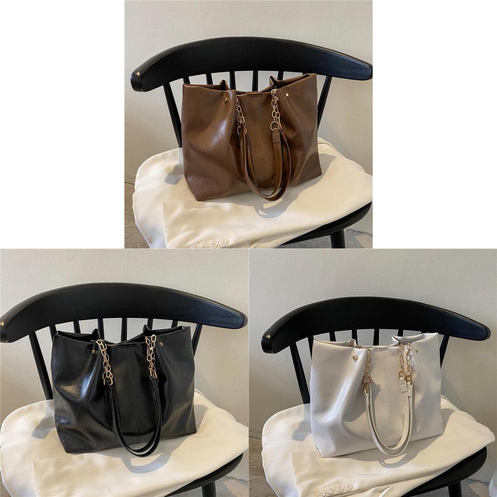 Womens Oversized Tote Bag Pu Material With Chain Detail For Casual Outings