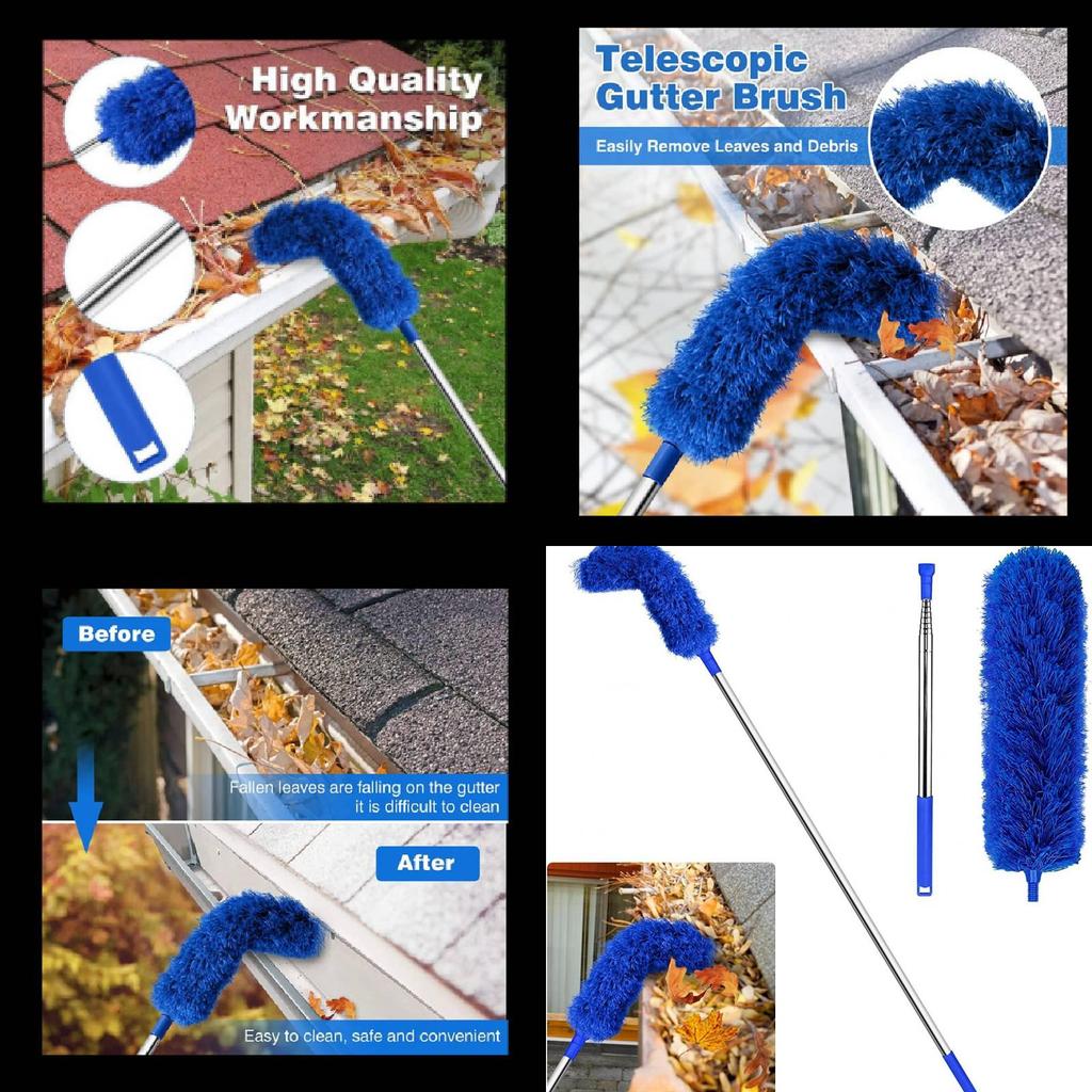 Roof And Gutter Cleaning Tool With Telescopic Pole And Dust Brush For Household Use