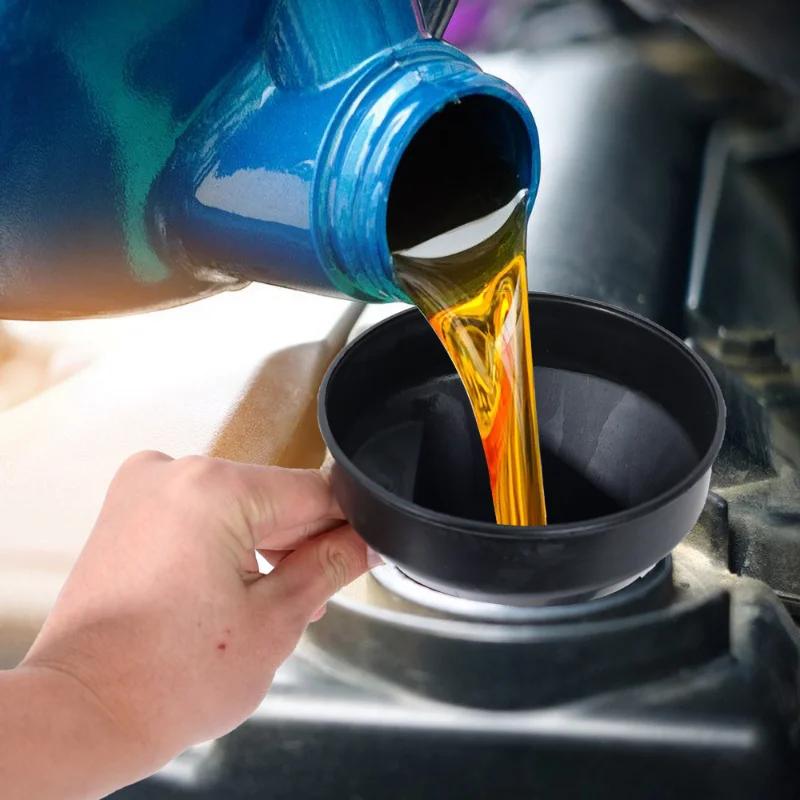 Black Car Extension with Safety Handle Nozzle Funnel Engine Oil Gasoline Strainer Plastic Rubber Funnel Refueling Tools