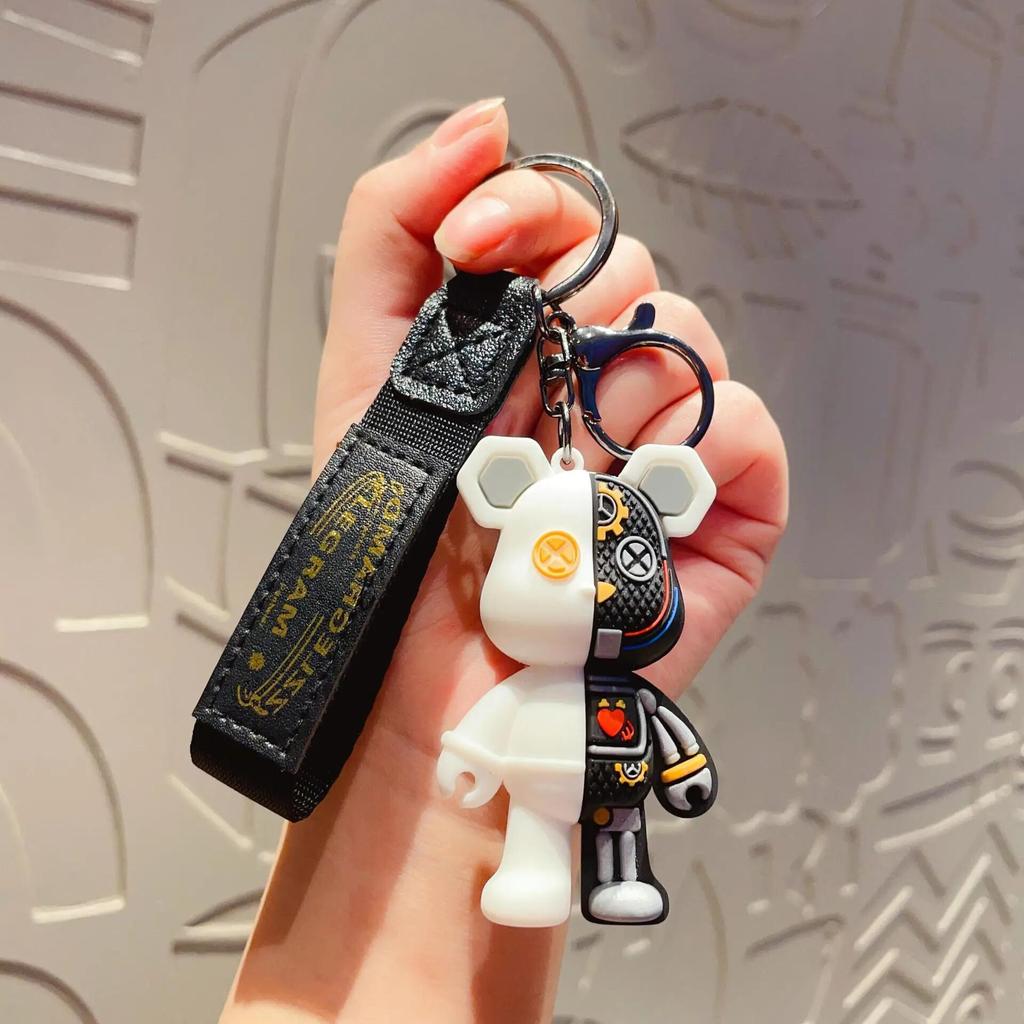 Cartoon Half Skull Body Robot Mechanical Bear Keychain Punk Keyring Car Bag Pendant Key Chains Couple Gift