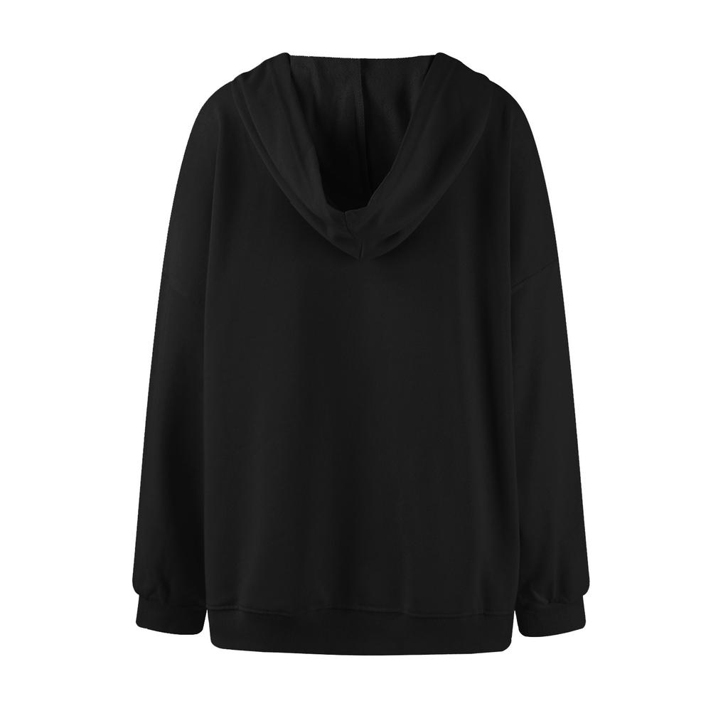 Женская повседневная однотонная толстовка с V-образным вырезом, длинными рукавами, капюшоном и карманом, пуловер