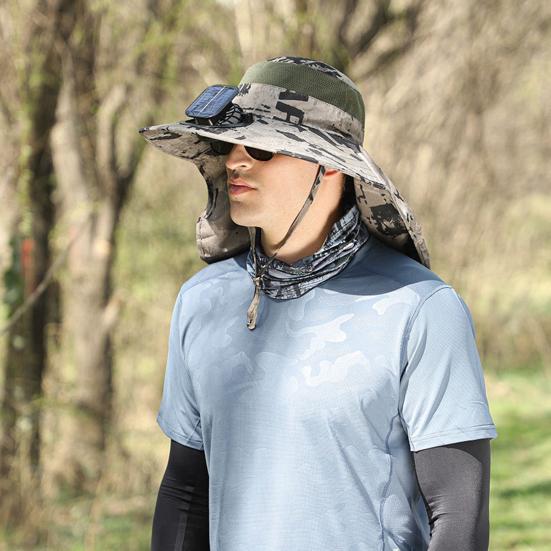 Мужская рыбацкая шляпа с солнечным вентилятором, ветрозащитный ремешок с большими полями, зарядка через USB, защита от ультрафиолета и солнечного света, быстрая сушка, отличная воздухопроницаемость, рыбалка на открытом воздухе