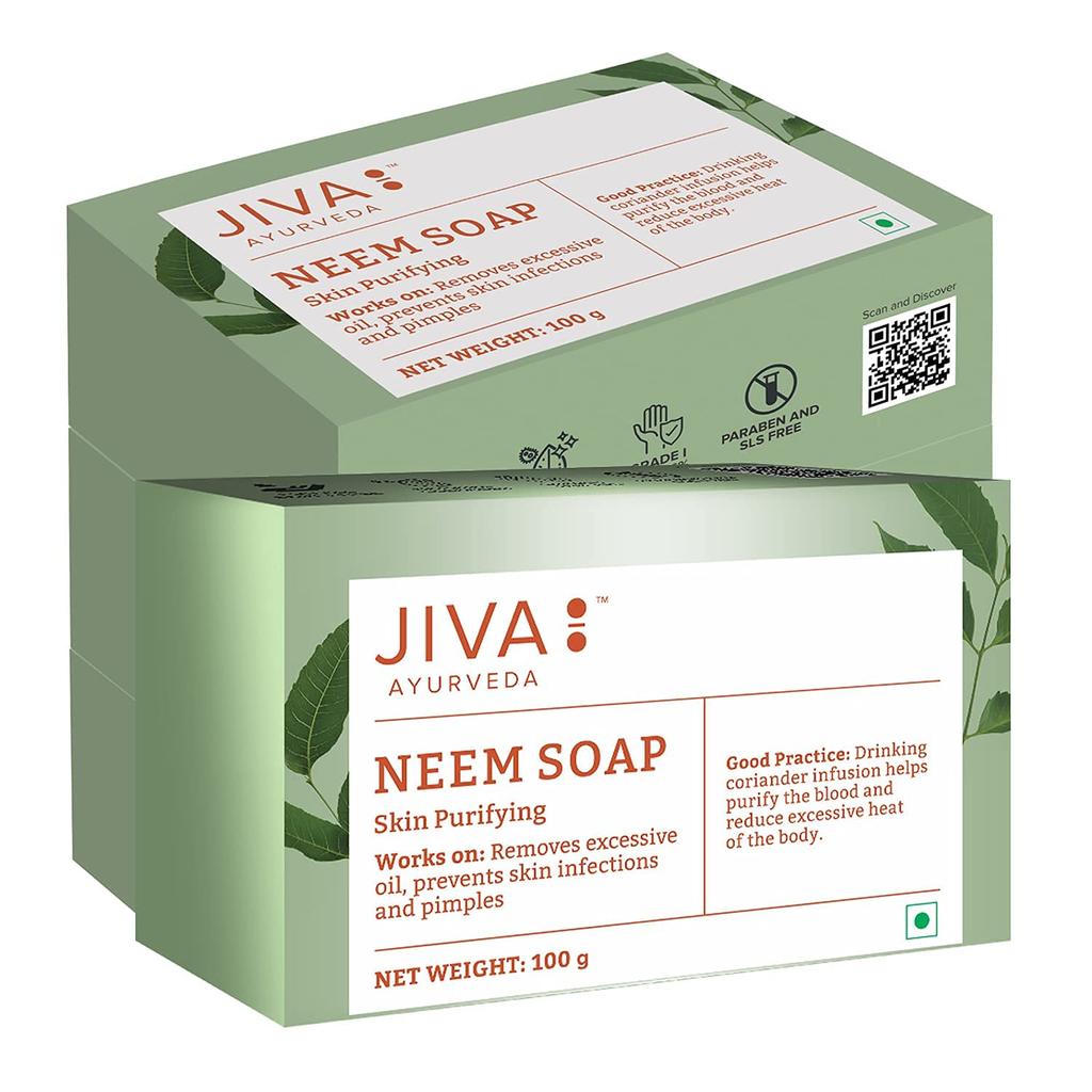 Jiva Ayurveda Neem Soap 100gm X Pack of 4 Deep Cleansing Anti Oil Acne Control Bath Bar