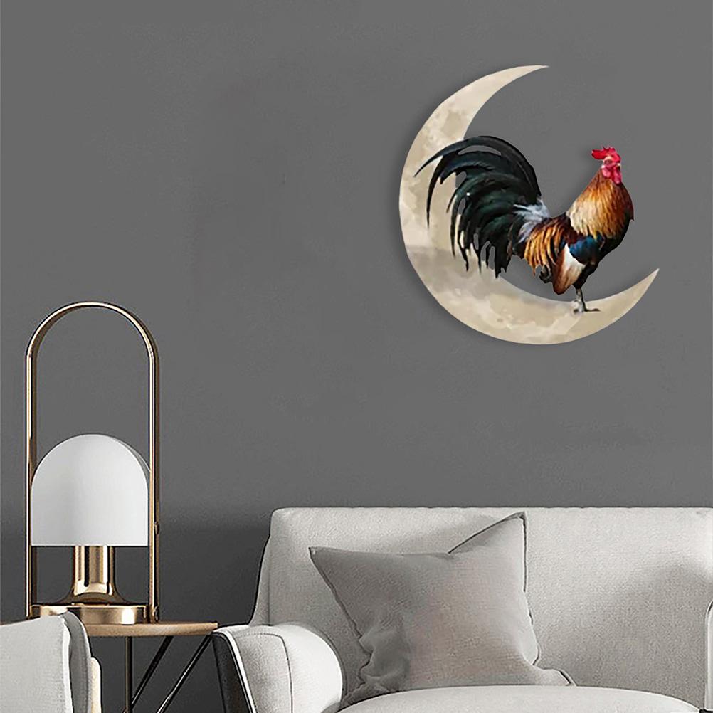 Rooster Moon Wall Decor Metal Wall Hanging Sign Wall Unique Arts Pendant for Outdoor Indoor Home