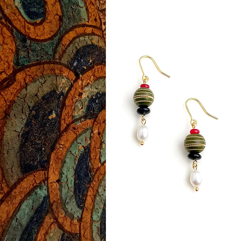 Серьги ручной работы из дерева и речного жемчуга - Ретро этнический стиль Ханфу