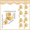 8Pcs 8 Styles 304 Stainless Steel Open Cuff Finger Ring, with Stainless Steel Charms, Mixed Shapes, Golden, Inner Diameter: 17~18mm, 1pc/style