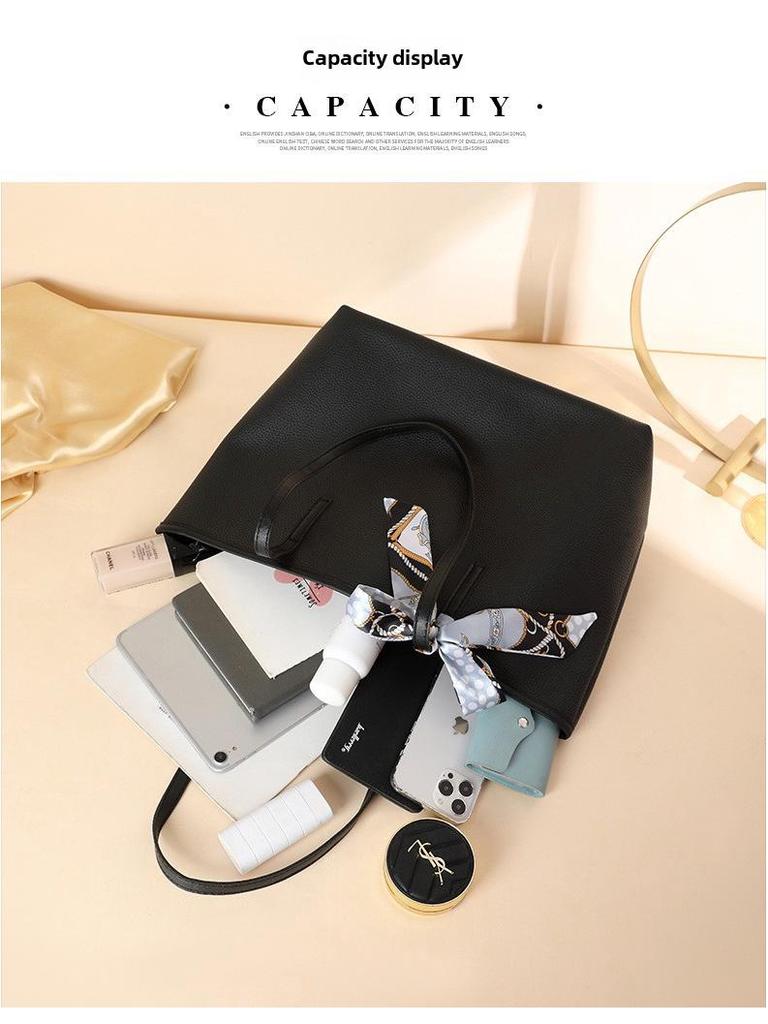 Модная сумка-тоут большой вместимости с рисунком личи и украшением в виде шарфа - однотонная женская сумка через плечо, выпуск 2024 г.