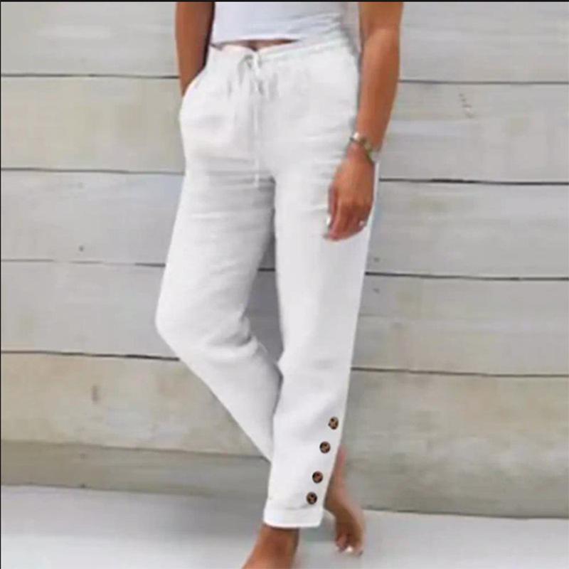 2024 Cross-Border Women's Autumn Cotton Linen Button Trousers