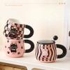 Mug with Lid Spoon Couple Ceramic Cup Girls Cute Creative Home Office Water Cup Breakfast Cup