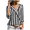 Casual Loose V-neck Striped Chiffon Long-Sleeved Women's Pullover Shirt