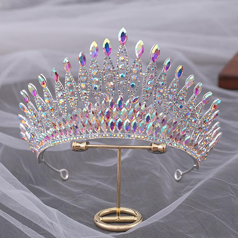 DIEZI Korean Luxury Multicolor Crystal Tiara Crown For Women Wedding Fashion Bridal Queen Rhinestone Hair Accessories Headbands