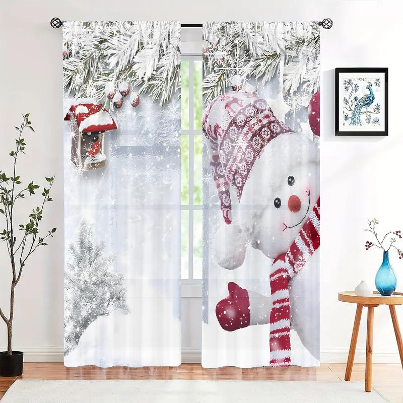 2 шт., шторы с изображением рождественского снеговика - 30% затемнения - подходят для гостиной, спальни, кухни, украшения дома