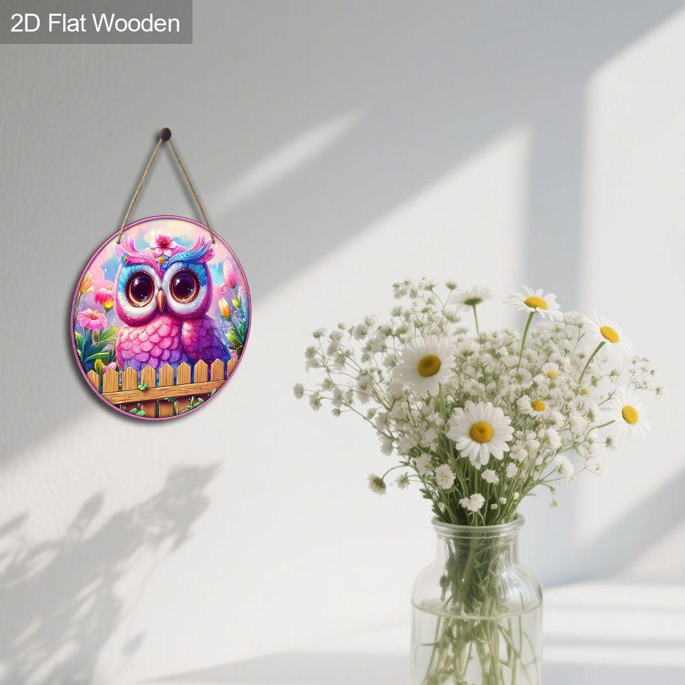 2D Flat Wooden Hanging Decorative Signs, Home Wall or Door Decoration, Garden Decoration, the Pattern Is a Purple Owl, Housewarming Gift for Friends