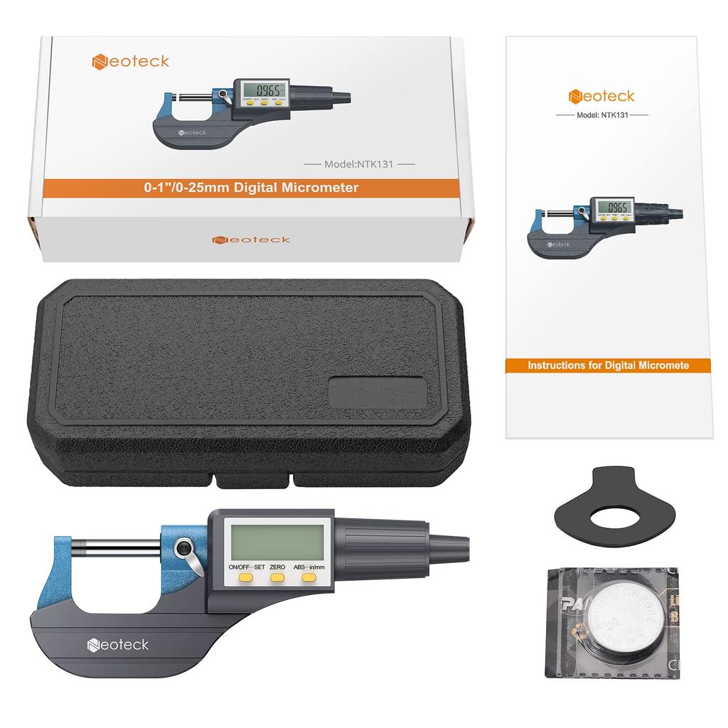 Neoteck Digital Micrometer Thickness Measuring Instrument 0-25mm LCD display