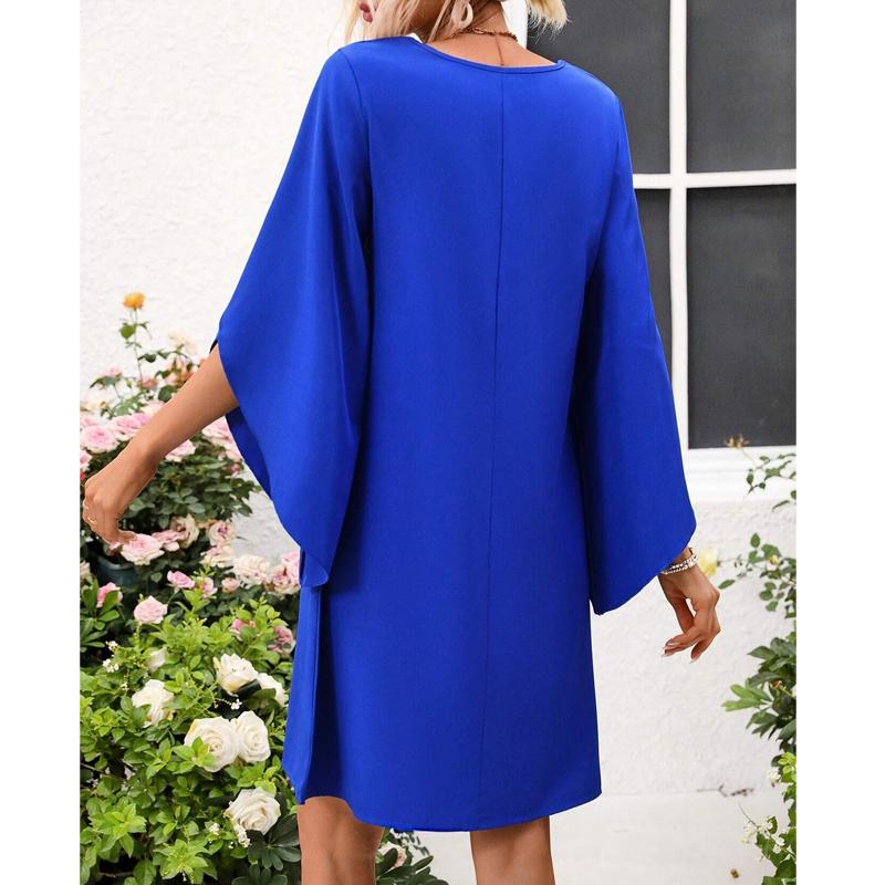 Женские платья 2025 Лето Кейп-рукав О-образный вырез шифоновое повседневное женское платье J893
