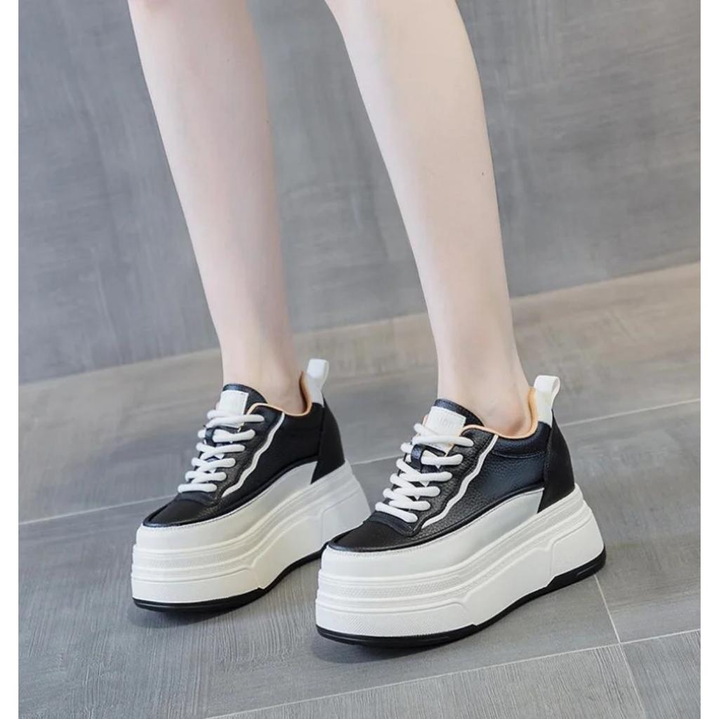 Туфли-балетки из натуральной кожи, повседневные кроссовки для женщин 2024, новая массивная платформа, спортивная обувь, женские туфли на высоком каблуке, дизайнерские теннисные туфли на толстой подошве