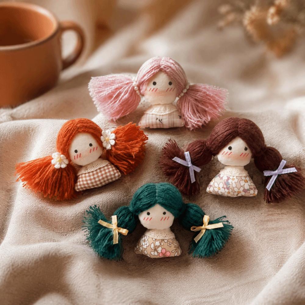 Fabric Cotton Filled Fabric Girl Doll Plush Mini Cartoon Doll Braid Girl Doll Clothing Decoration