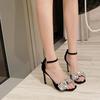 Summer Rhinestone Designer Heel Sandals Women Sexy Peep Toe Thin High Heels Elegant Ankle Strap Pumps Luxury Banquet Dress Shoes