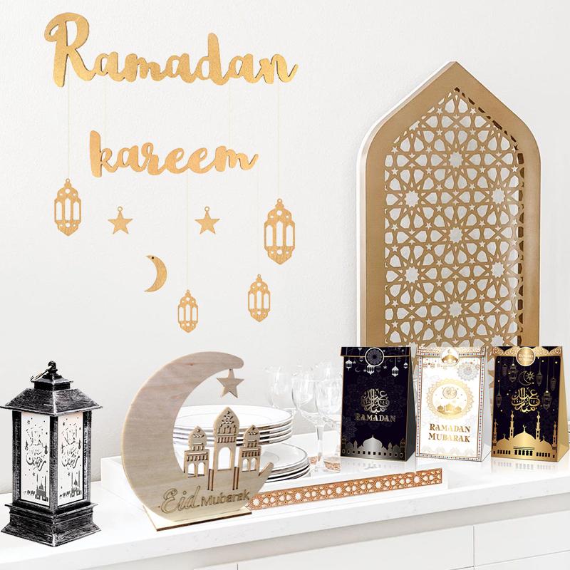 Eid Mubarak Hanging Decoration Ramadan Kareem Hanging Plaques Ramadan Mubarak Decorations 2024 for Eid Al-fitr Party Supplies