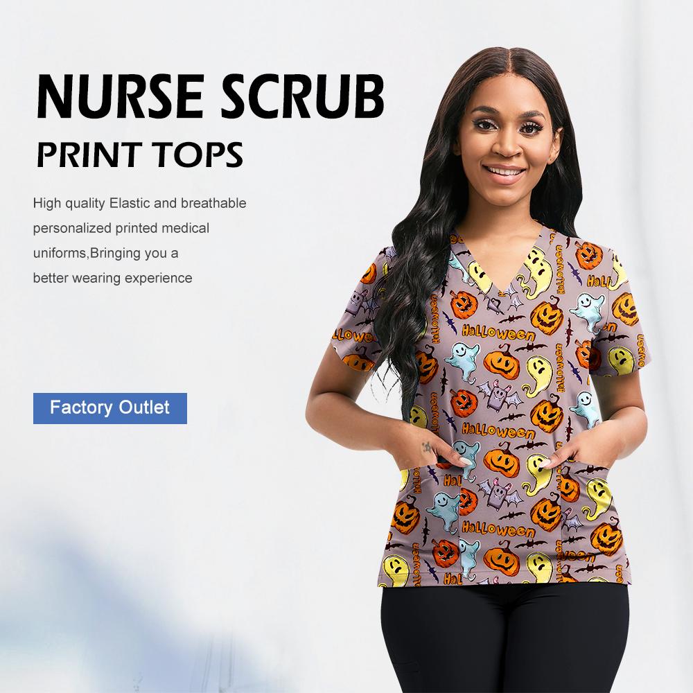 Medical Scrubs Women Nursing Accessories Short Sleeved Shirt Nurse Doctor Workwear Men Healthcare Pharmacy Jacket Top Soft Scrub