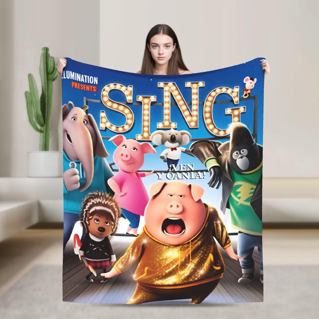 Теплое Мягкое Одеяло Кемпинг Персонажи Фильма Sing 2 Бастер Эш Постельное Белье Пледы Фланелевое Покрывало Для Дивана Кресла Диван-Кровать Обложка