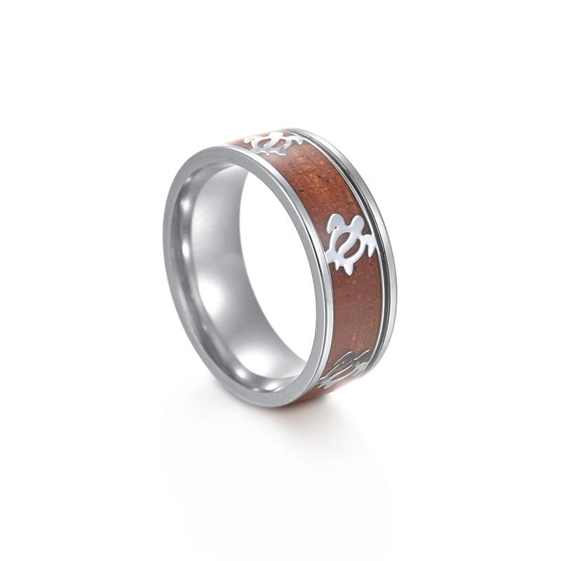 Модное новое стильное кольцо из нержавеющей стали 316L с инкрустацией черепаха из дерева, прочные мужские кольца в стиле ретро, ​​ювелирные изделия