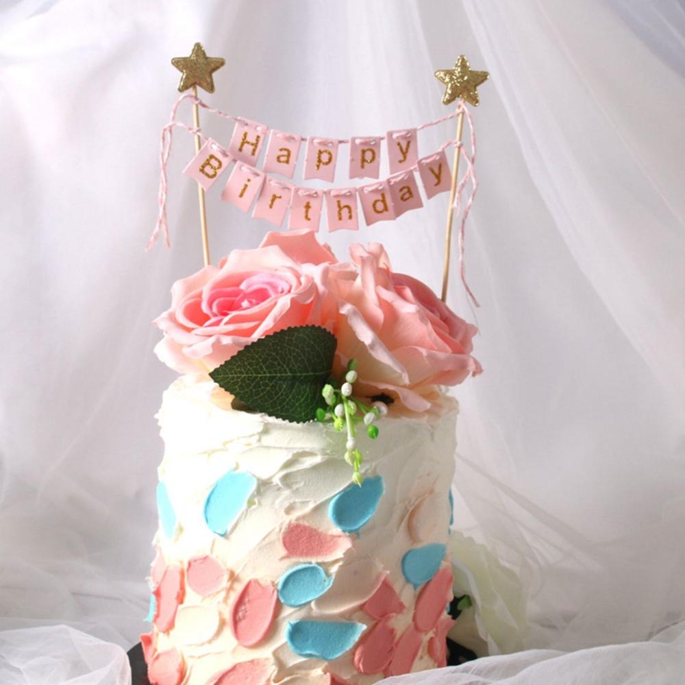 DIY Baby Shower Stars Bunting Gold Banner Cake Flags Cake Topper Baking Decoration Party Supplies