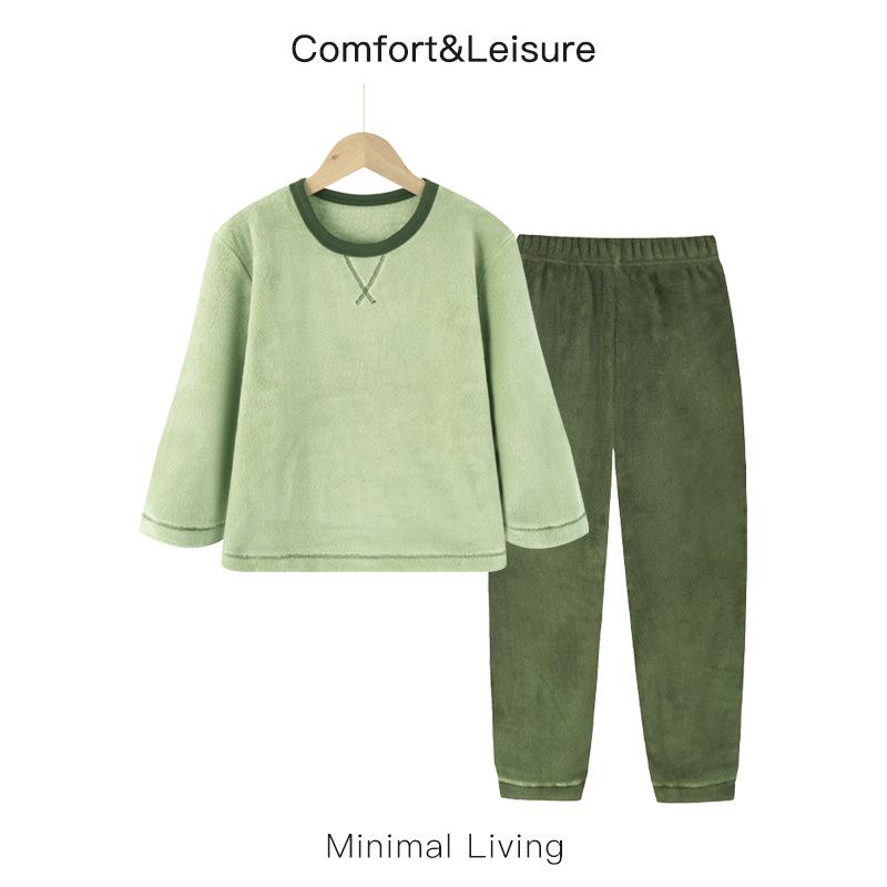 Унисекс Детский фланелевый пижамный комплект на флисовой подкладке для осени и зимы