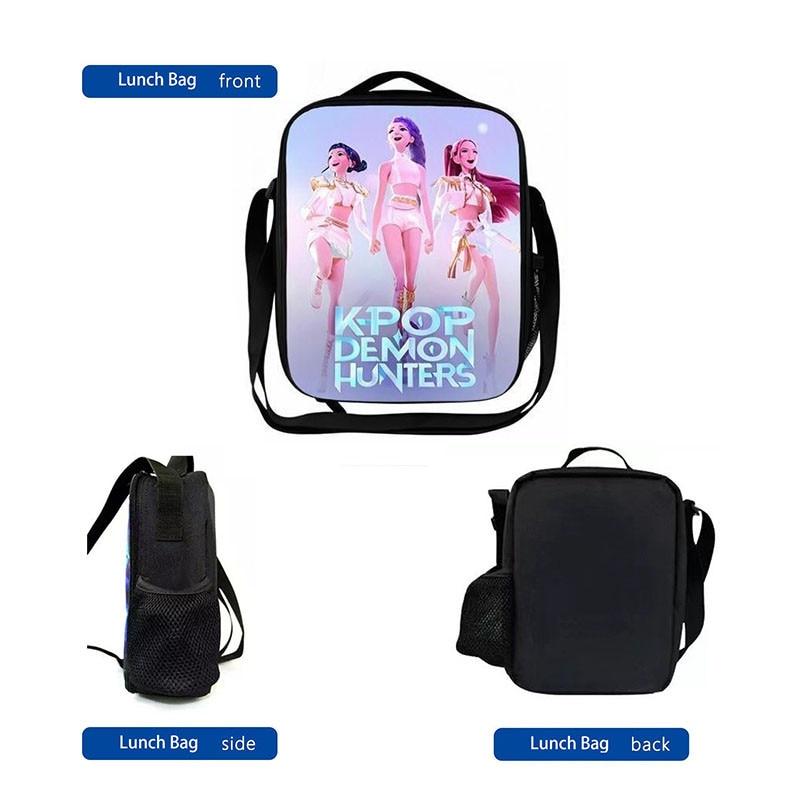 K-Pop 3-Piece School Backpack Set Multicolor Student Backpack Crossbody Bag Pencil Case Combo Campus Bag
