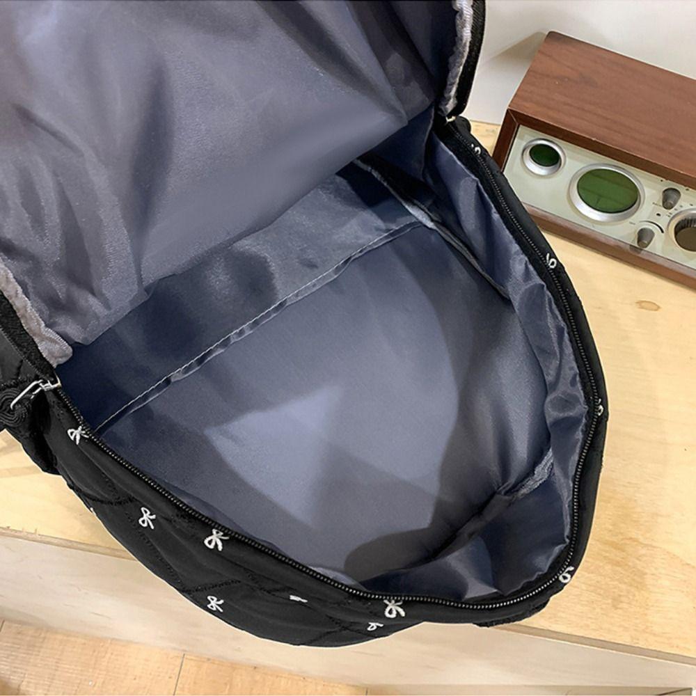 Embroidery Embroidered Bow Backpack Preppy Style Students School Bag Nylon Backpack Outdoor