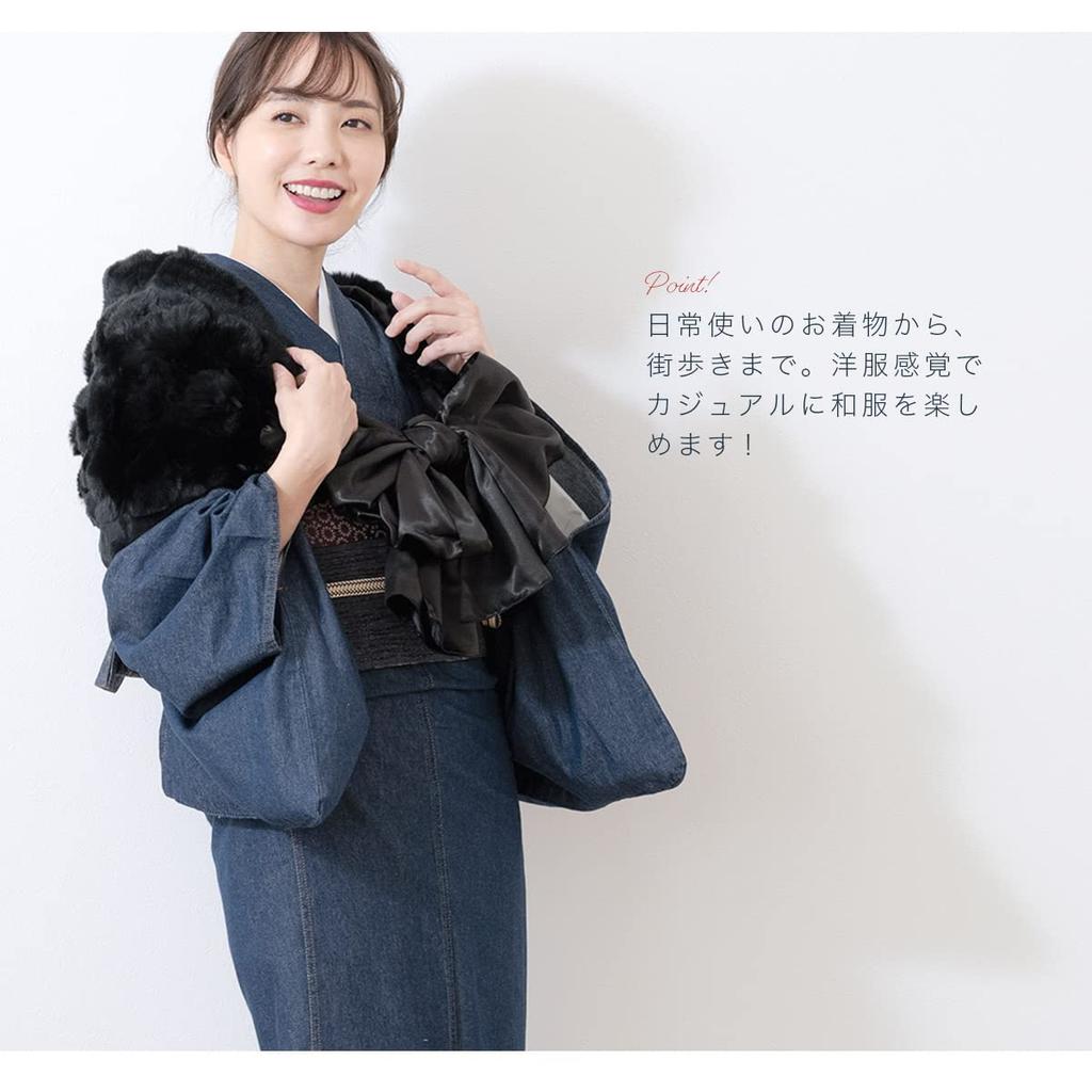 SOUBIEN Washable Denim Navy Blue Size M Kimono, Single-Layer, Indigo, Casual, Simple, Women's,