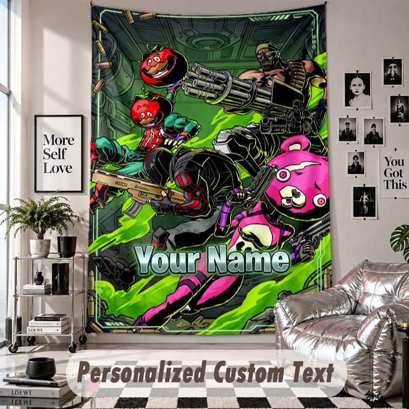 Wall Hanging Tapestry With Custom Name & Text, Fortnite Decorative Tapestry For Bedroom