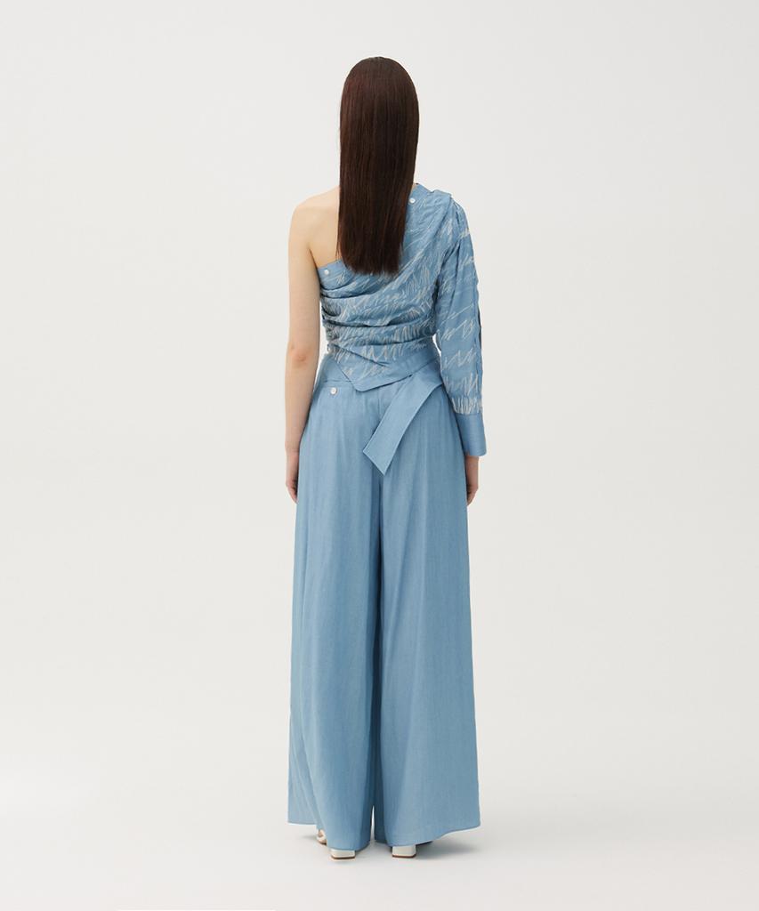 Meuameu Denim Wide Pleated Pants