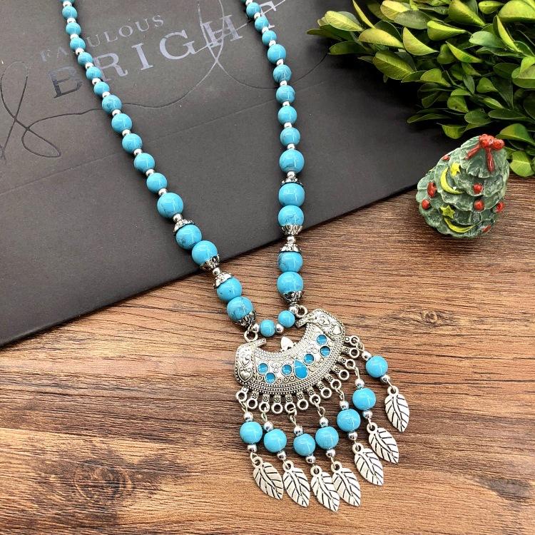 Vintage Personality Handmade Necklace Bohemian Sweater Chain Moon Flower Beads Versatile Headdress Women's Accessories