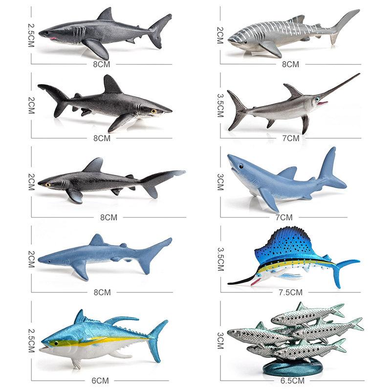 Realistic Mini Ocean Fish Model Set, Great White Shark Swordfish Marlin Whale Shark Blue Shark Sardine