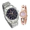 Pair Watch Don Clark Watch High Performance Domestic Made In Japan Chronograph ANNE Clark Watch Pink Gold Moving Stone Bracelet Set of 2 Easy Belt